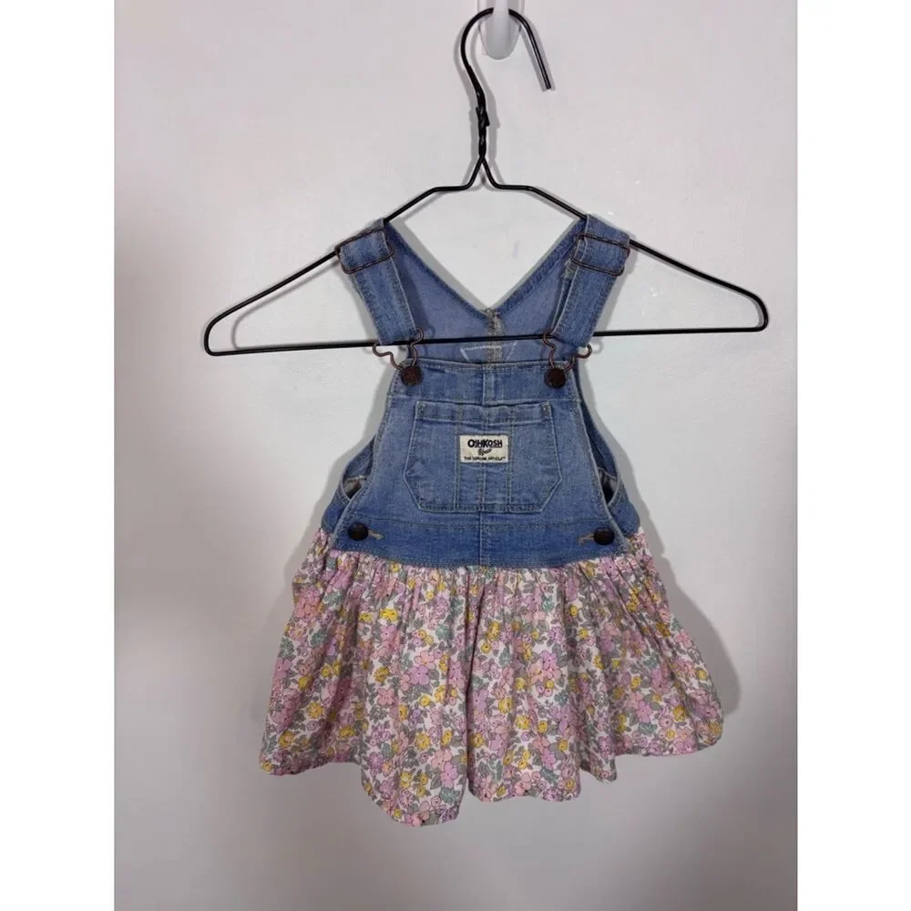 OshKosh B’gosh denim floral overall dress girls baby 12 months